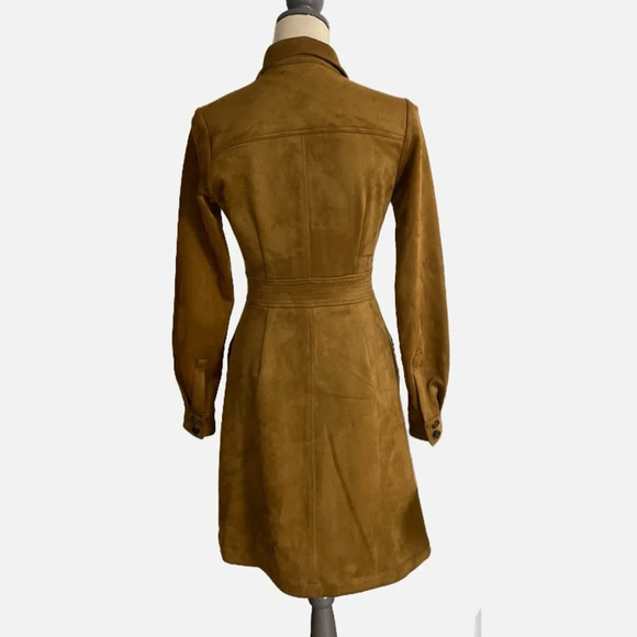 a loves a Button Front Faux Suede Shirt Dress Size XS Brown Above Knee Western - Picture 3 of 10